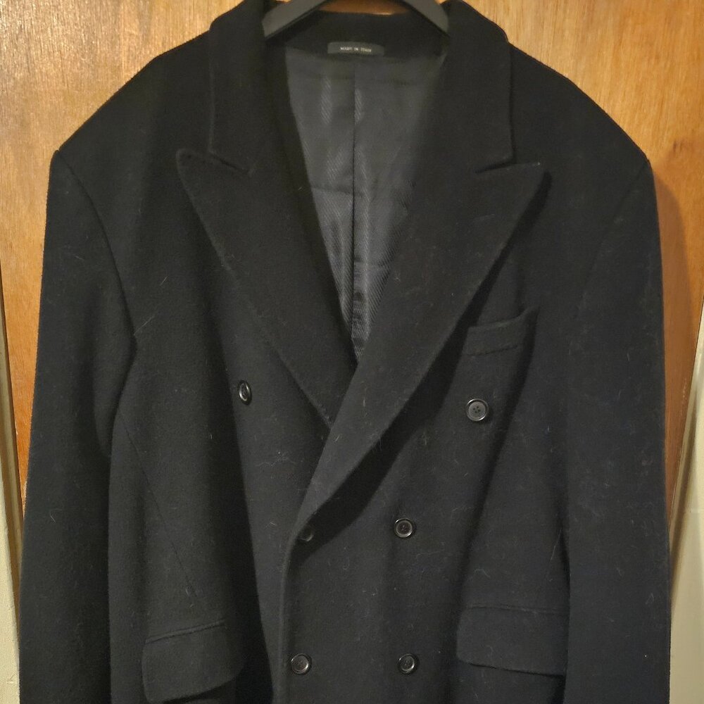 Men Black 70% Wool/30% Cashmere Studio Milano Double Breasted Coat Made In Italy